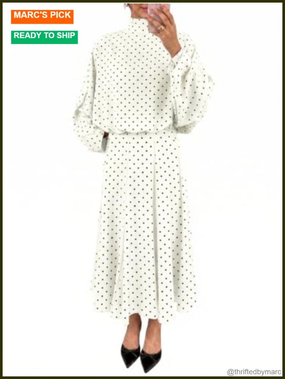 Women's Polka Dot 2 Piece Skirt Set Long Sleeve Maxi Tie Back Fall